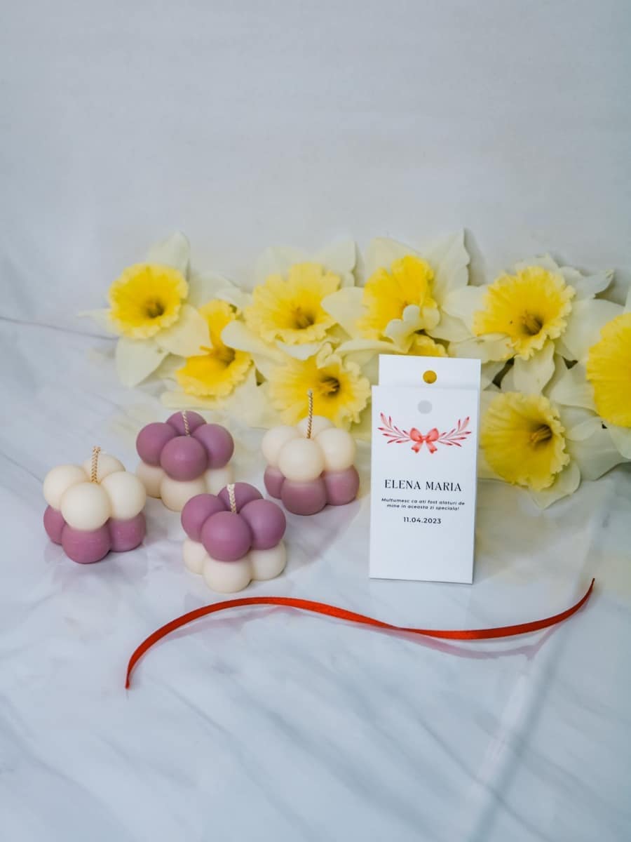 Marturii Botez lumanare Bubble - cartonat & fundita - imagine 9